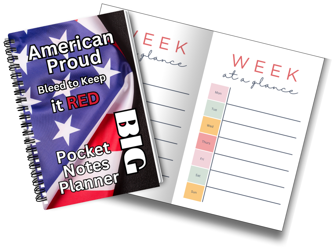 Big Pocket Notes Planner American Flag Week at a Glance 6 x 9 Inches
