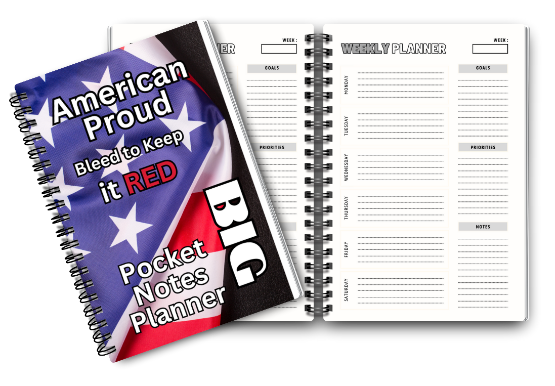 Big Pocket Notes Planner American Flag Weekly-Cream Interior 6 x 9 Inches