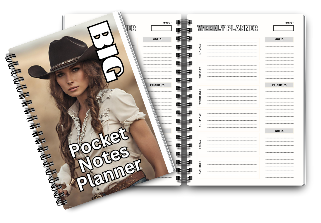 Big Pocket Notes Planner Cowgirl-2 Weekly-Cream Interior 6 x 9 Inches