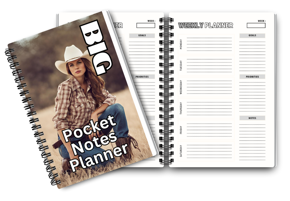 Big Pocket Notes Planner Cowgirl-1 Weekly-Cream Interior 6 x 9 Inches