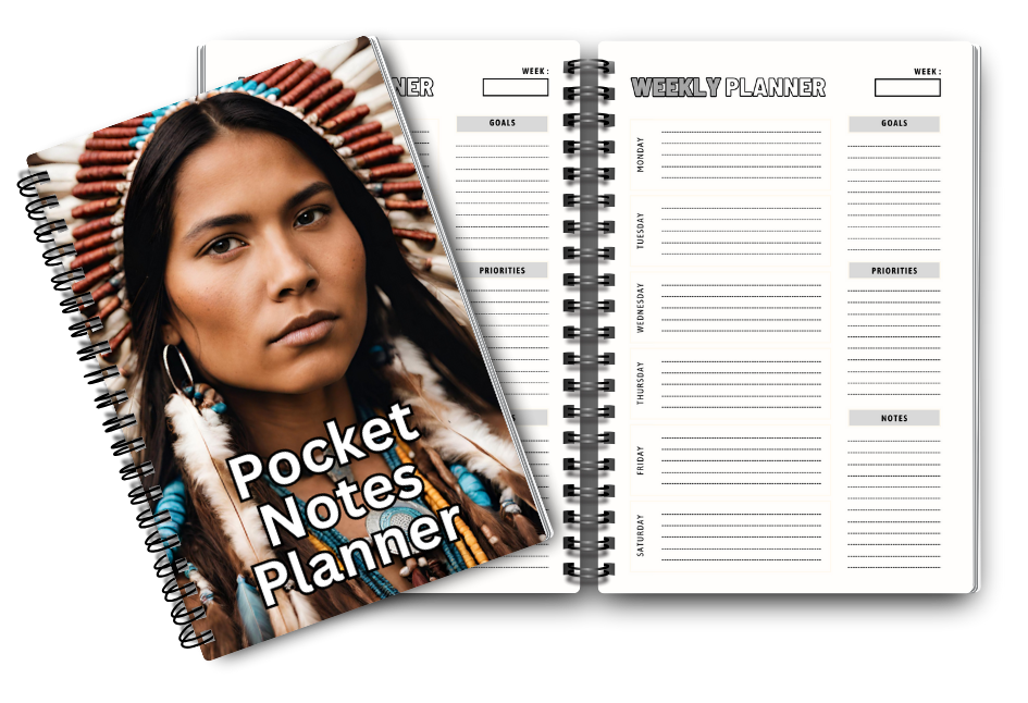 Big Pocket Notes Planner Native American Indian Woman-4 Cream Color Interior 6 x 9 Inches