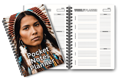 Big Pocket Notes Planner Native American Indian Woman-4 Cream Color Interior 6 x 9 Inches