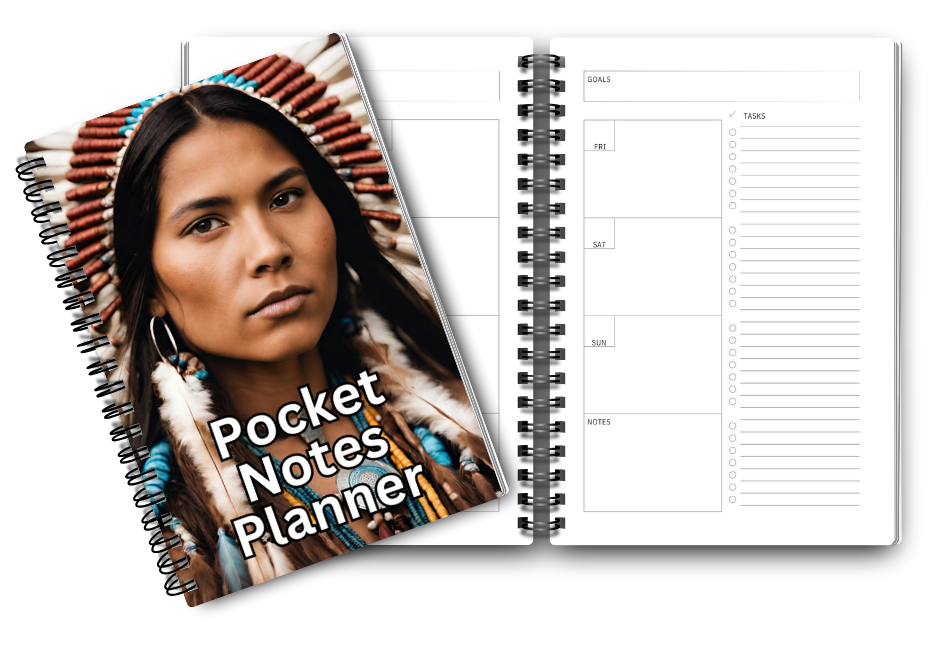 Big Pocket Notes Planner Native American Indian Woman-4 Weekly Color White 6 x 9 Inches