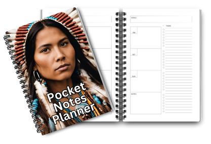 Big Pocket Notes Planner Native American Indian Woman-4 Weekly Color White 6 x 9 Inches