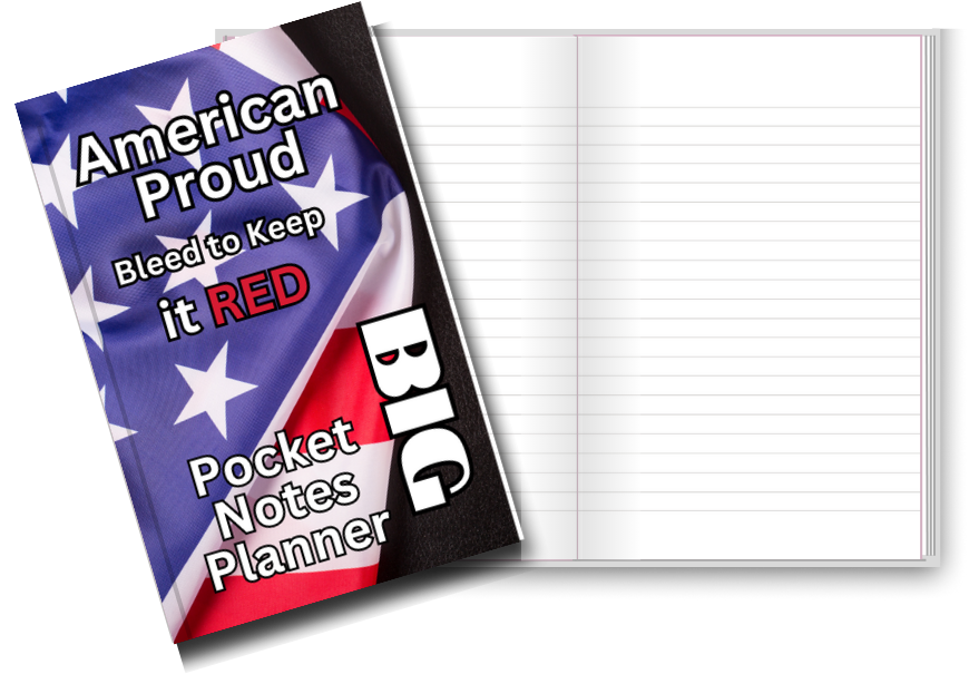 BIG Pocket Notes Notebook-Pocket Journal - 6 x 9 Inches - American Flag Cover - Lined Memo Notebook