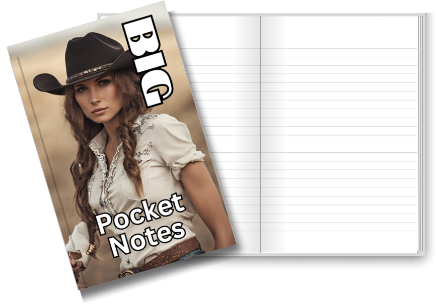 BIG Pocket Notes Notebook-Pocket Journal - 6 x 9 Inches - Cowgirl-2 Cover - Lined Memo Notebook