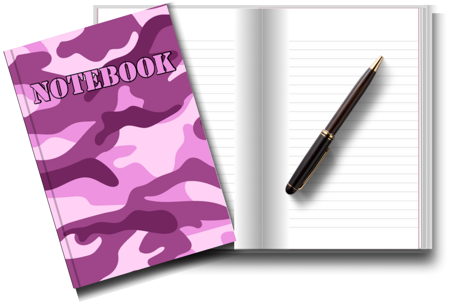 BIG Pocket Notes Notebook-Journal - 6 x 9 Inches - Camo Pink Cover - Lined Memo Pages