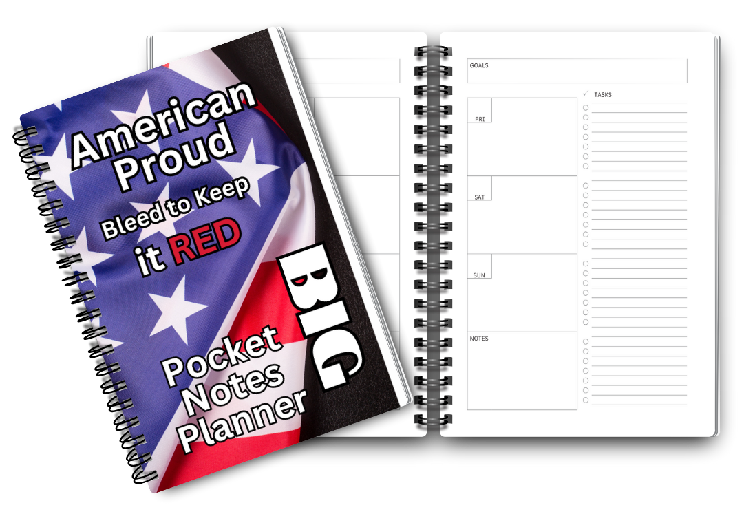 Big Pocket Notes Planner American Flag Weekly-White Interior at a Glance 6 x 9 Inches