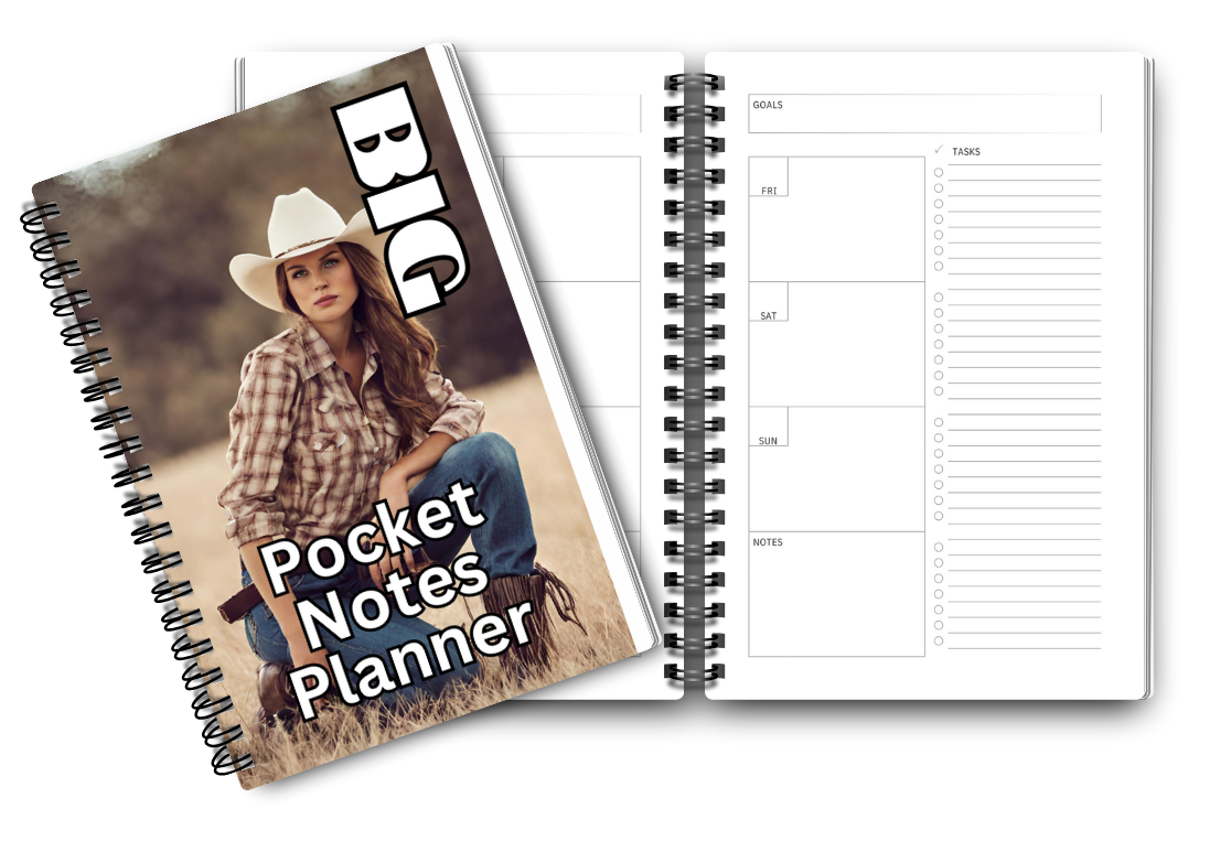 Big Pocket Notes Planner Cowgirl-1 Weekly-White Interior 6 x 9 Inches