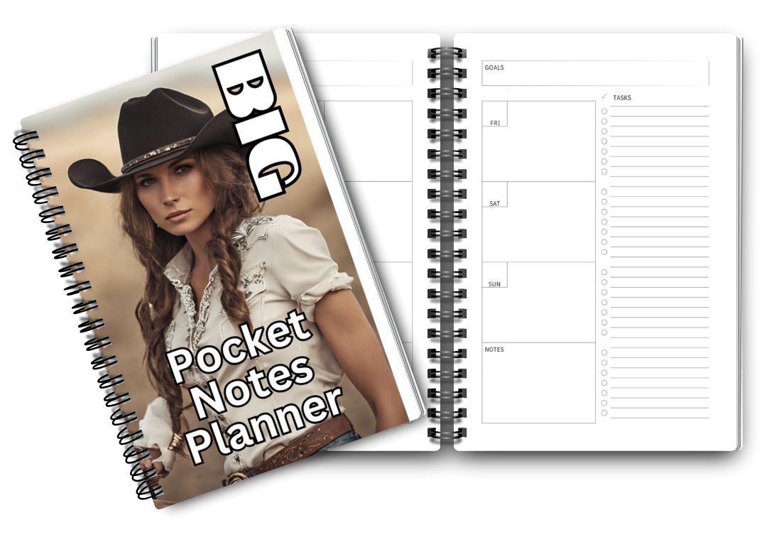 Big Pocket Notes Planner Cowgirl-2 Weekly-White Interior 6 x 9 Inches