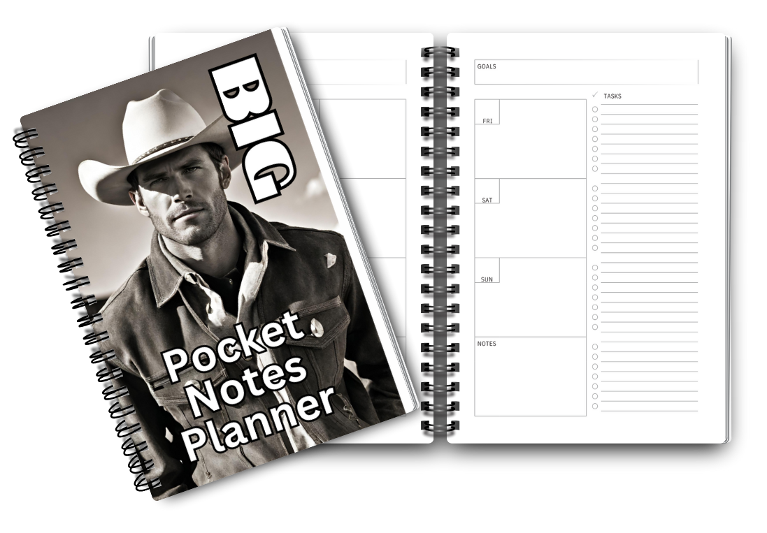 Big Pocket Notes Planner Cowboy-2 Weekly- White Interior 6 x 9 Inches