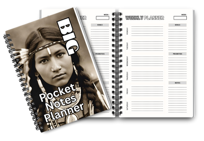 Big Pocket Notes Planner American Indian Woman-7 Weekly Cream Color 6 x 9 Inches