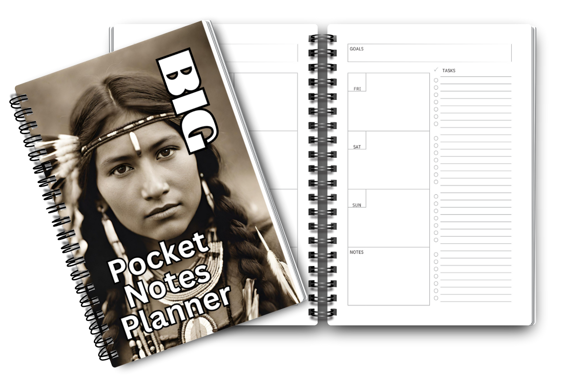 Big Pocket Notes Planner American Indian Woman-7 Weekly White 6 x 9 Inches